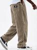 European & American Men's Wide Corduroy Logo Pocket Casual Loose Straight-Leg Pants 2026