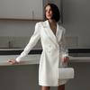 Dames Revers Lange Mouwen Dubbele Rij Knopen Blazer Mini Jurk Slim Fit Taille Kantoor Pak Jurk