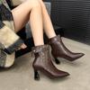 NEW Autumn Women Boots Sheep Suede Leather Shoes for Women Pointed Toe Chunky Heel Shoes Zip Turn-up Boots Black Modern Boots