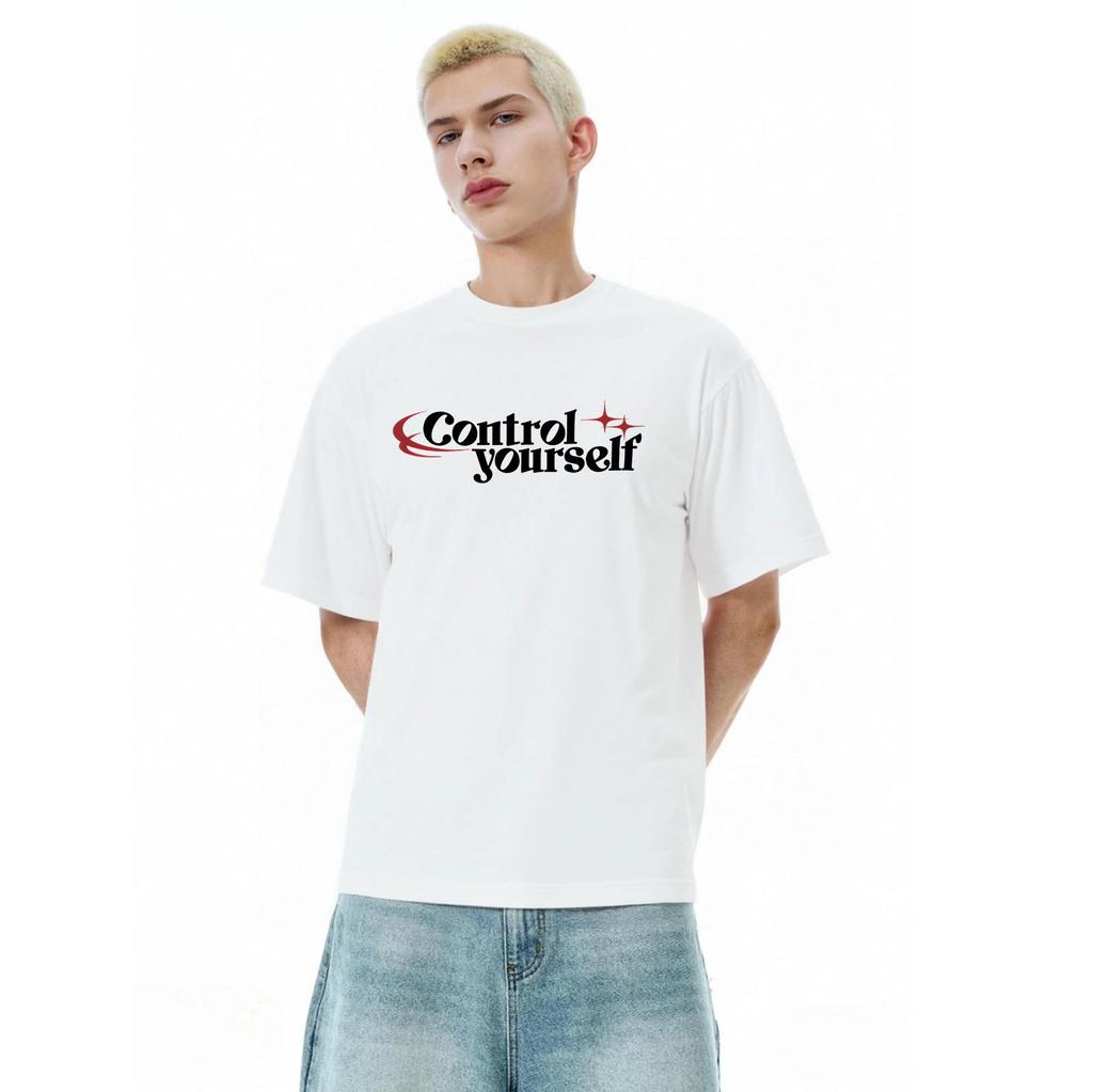 Amerikanisches Street Herren T-Shirt mit Buchstabenaufdruck, aus reiner Baumwolle, kurzärmelig, locker, lässig, mit Rundhalsausschnitt, vielseitiges Oberteil für den Alltag