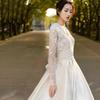 Satin Schwere Industrie Hochzeitskleid Braut 1011 Neues Sommer Hauptkleid Hohe Textur Kleine Lange Ärmel Retro