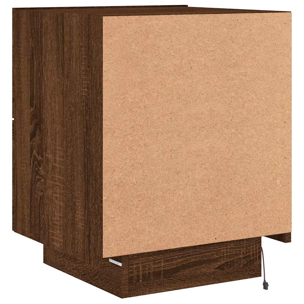 Nightstand with LED Lights Brown Oak Effect Particleboard