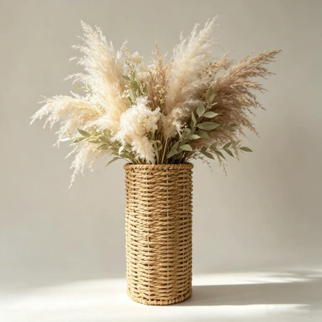 Handwoven Vase with Braided Edges Slim Woven Flower Boho for Tabletop