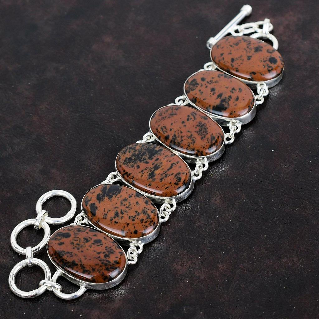 Mahogany Obsidian Bracelet Gemstone Jewelry Handmade Bracelet 925 Sterling Silver Adjustable Chain Bracelet Birthstone Jewelry Gifts for Her