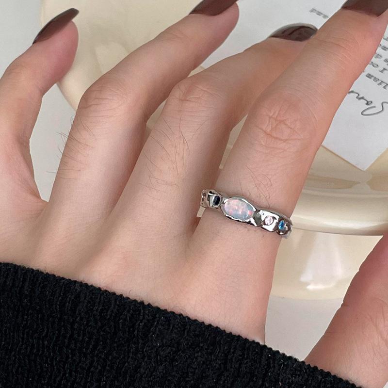 

Очаровательное кольцо с опалом и бриллиантами семи цветов для женщин, современный регулируемый аксессуар для пальца J4463