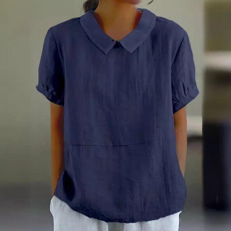 Loose Collar Short Sleeve Shirt for Women Loose Lapel Short sleeve Shirt Women