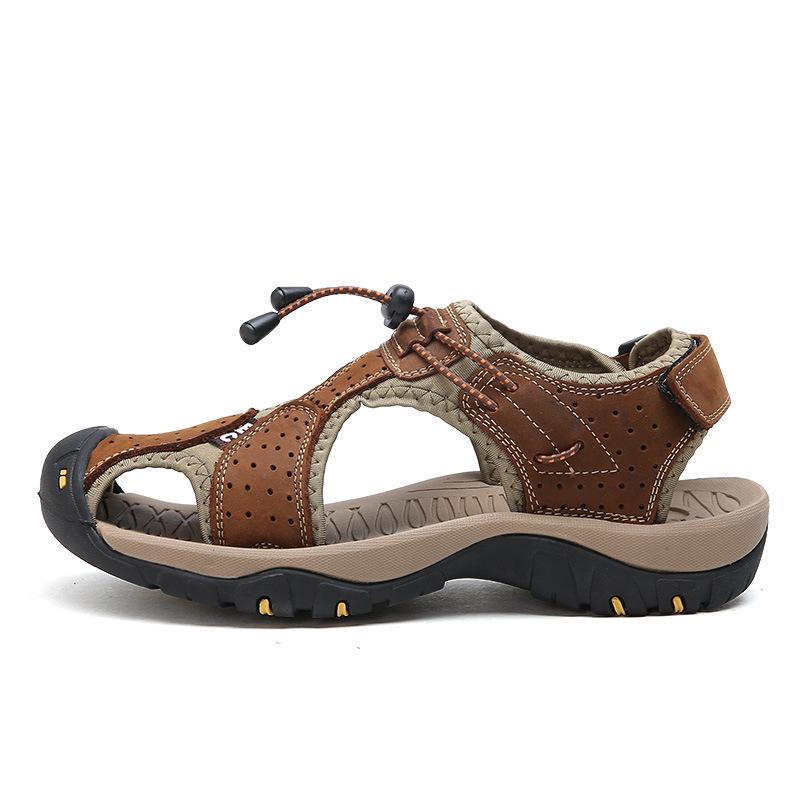 Genuine Leather Casual Shoes for Men Outdoor Walking Hiking Men Shoes Breathable Anti-Collision Toe Summer Sandals 2025