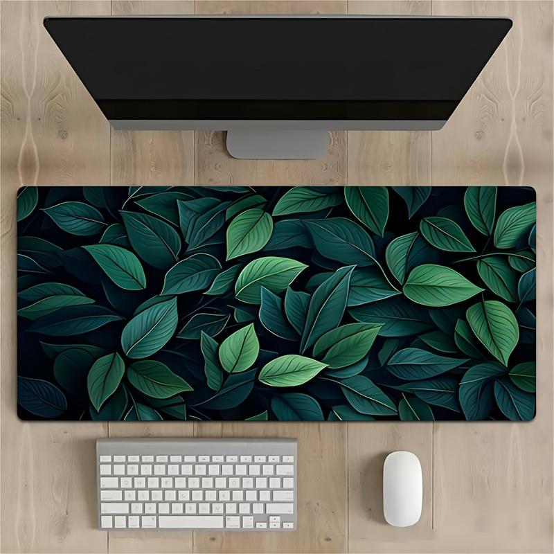 Gaming Mouse Pad Large Green Leaf Desk Mat Natural Rubber Non Slip Thick Base