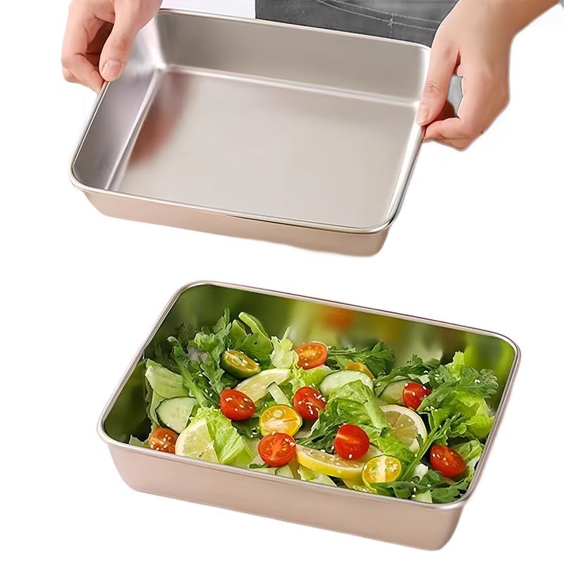 Stainless Steel Square Food Storage Container with Lid for Kitchen & Refrigerator - Ideal for Steaming, Baking, Barbecue, and Cold Dishes.