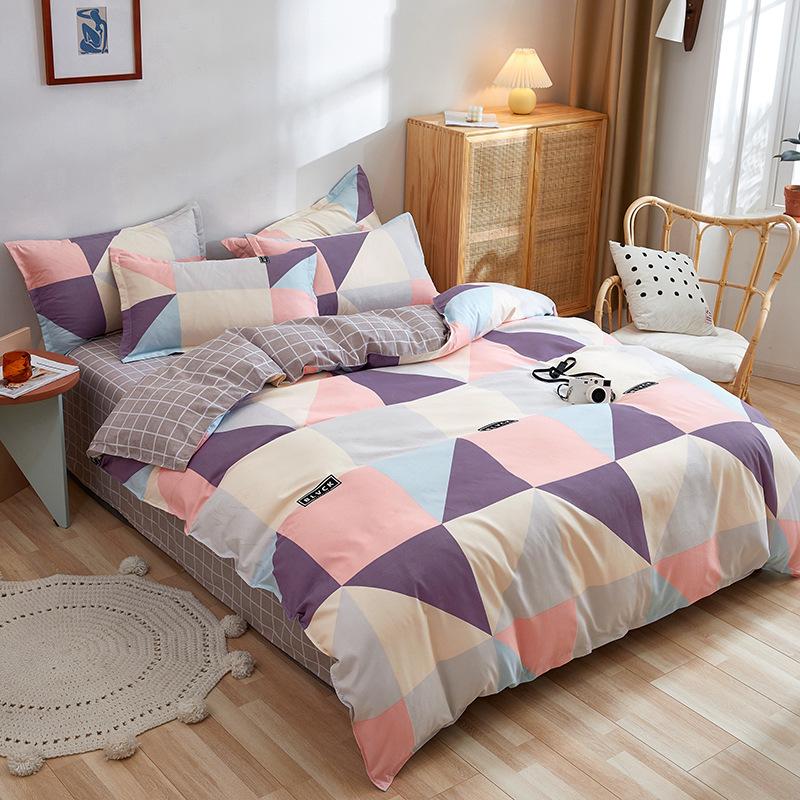 Set gros din bumbac periat, din patru piese, mic, proaspăt, prietenos cu pielea, pentru dormit gol, cearceaf de pat, husă de pilotă, set din trei piese, lenjerie de pat