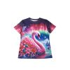 Camiseta Magenta Swan Feminina - Estampa Aurora & Floral, Design de Estampa de Inverno Encantado para Uso Casual Diário