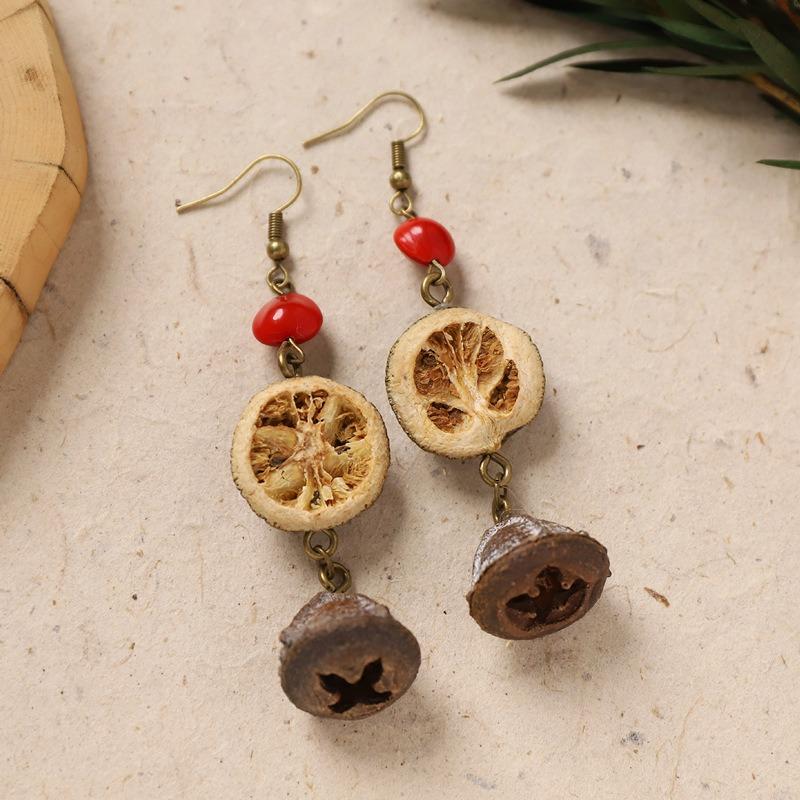 Original Design Traditional Chinese Medicine Plant Earrings Retro Literature Natural Fruit Handmade Long Earrings Women