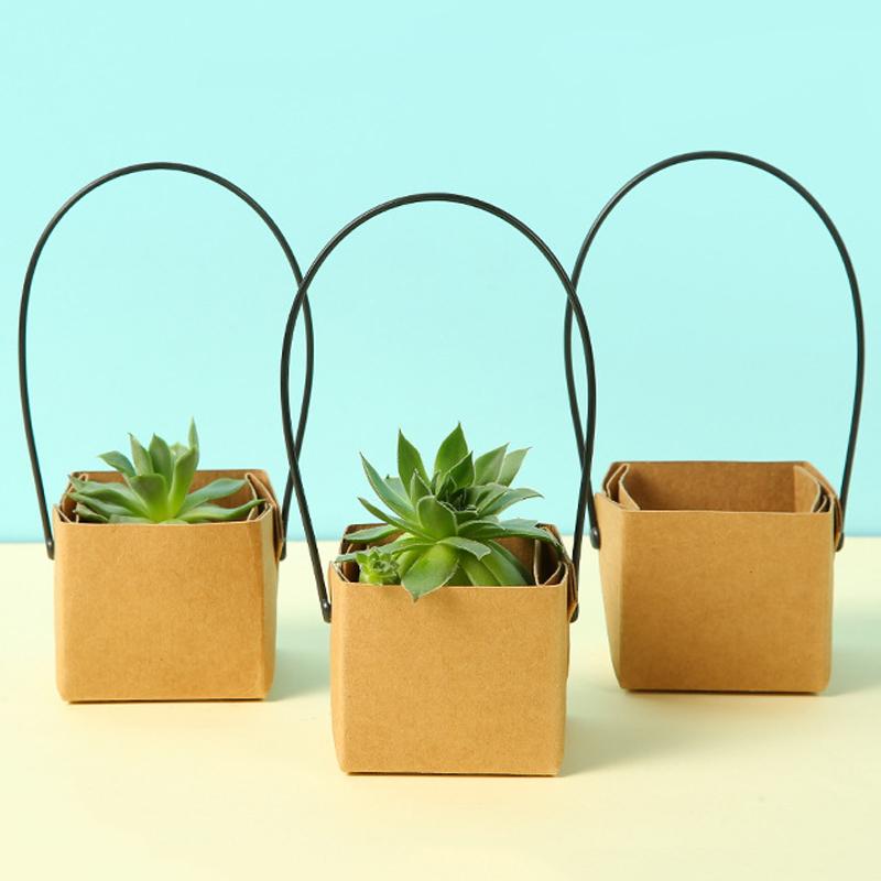 Kraft Paper Succulent Hand-held Paper Box Succulent Potted Plant Box Waterproof Balcony/desktop Decoration Folding Box TMZ