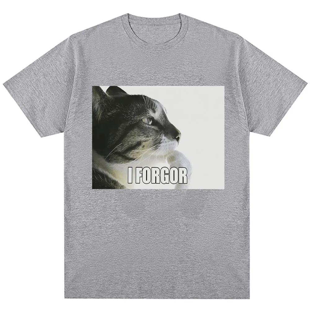 I Forgor Funny Cat Meme Graphic T-shirt Women Trendy Humor Vintage T Shirts Casual T Shirt Cotton Best Selling Round Neck soft