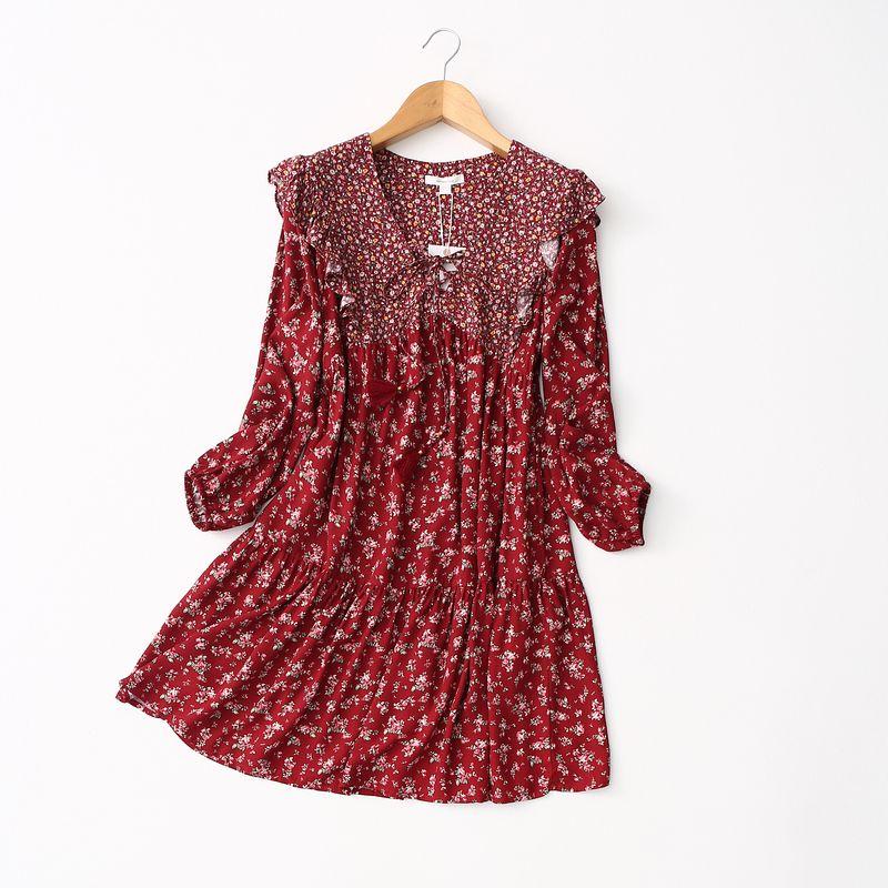 Foreign Trade Overplus Order Sweet Elegant Cotton Silk Dress Floral High Waist Artificial Cotton Skirts Women's Long Sleeve Doll Skirt