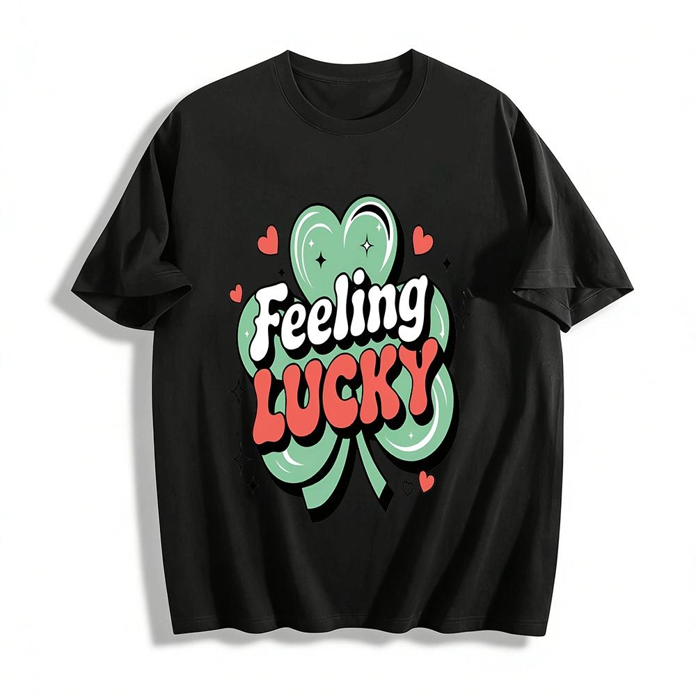 Feeling Lucky Clover Print Casual Tee For Men And Women Pure cotton T-shirt XXS