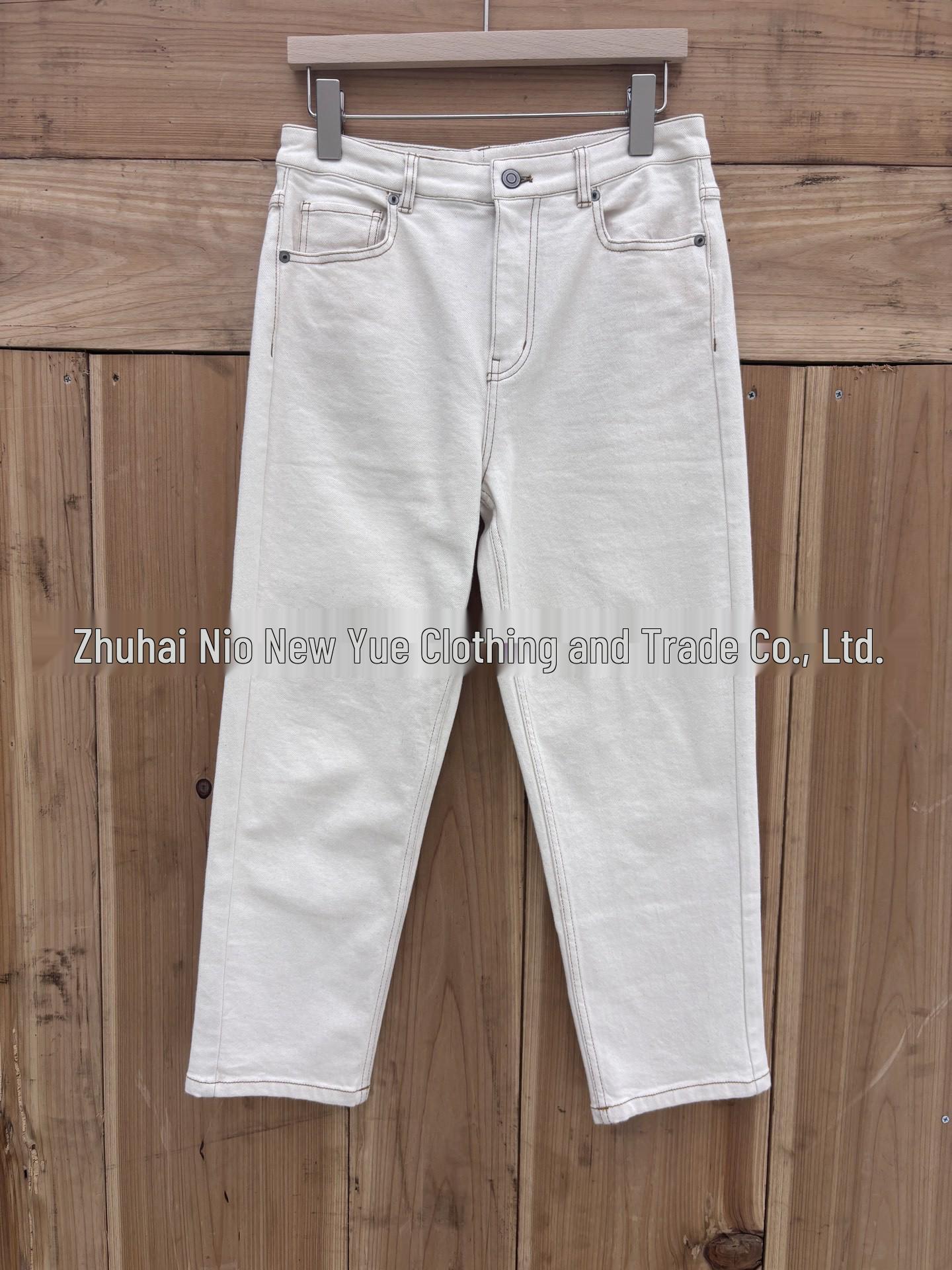 

Eco-Friendly Retro Contrast Stitch Tapered Cotton Pants - KZ929, Blue Touch L брудно-білий