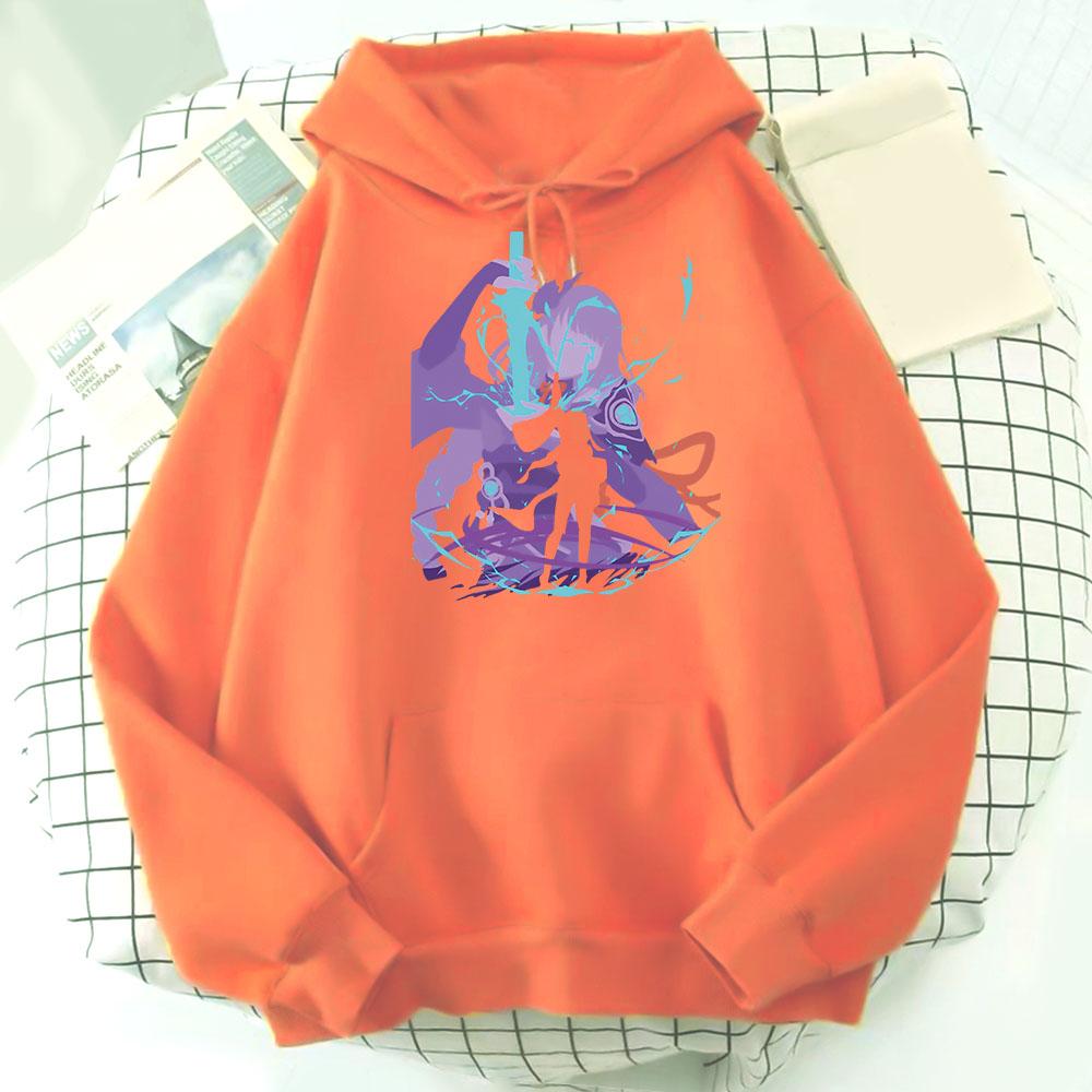 Genshin Impact Hoodie Raiden Shogun Vintage Sweatshirt Women/Men Japanese Streetwear Colors Clothes Graffiti Game Print