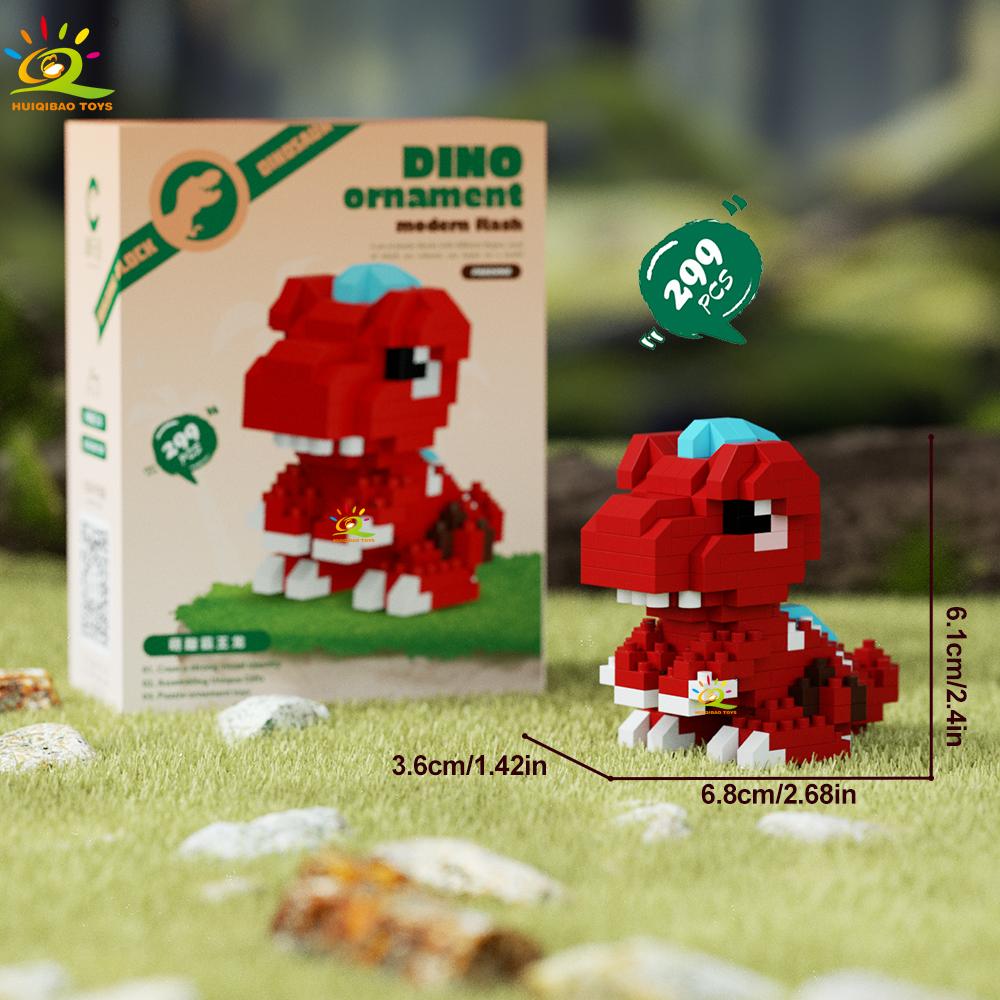 HUIQIBAO MOC Colorful Dinosaur Model Micro Building Block Triceratops Tyrannosaurus Diamond Brick Toy for Children Desk Decor.