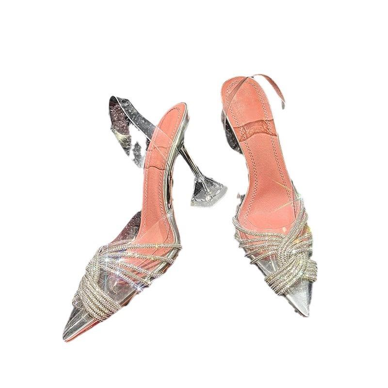 [Spot] Pointed Transparent High Heels Women's 2025 New Pointed Thin Heels Beautiful Fairy Rhinestone High Heels Sandals