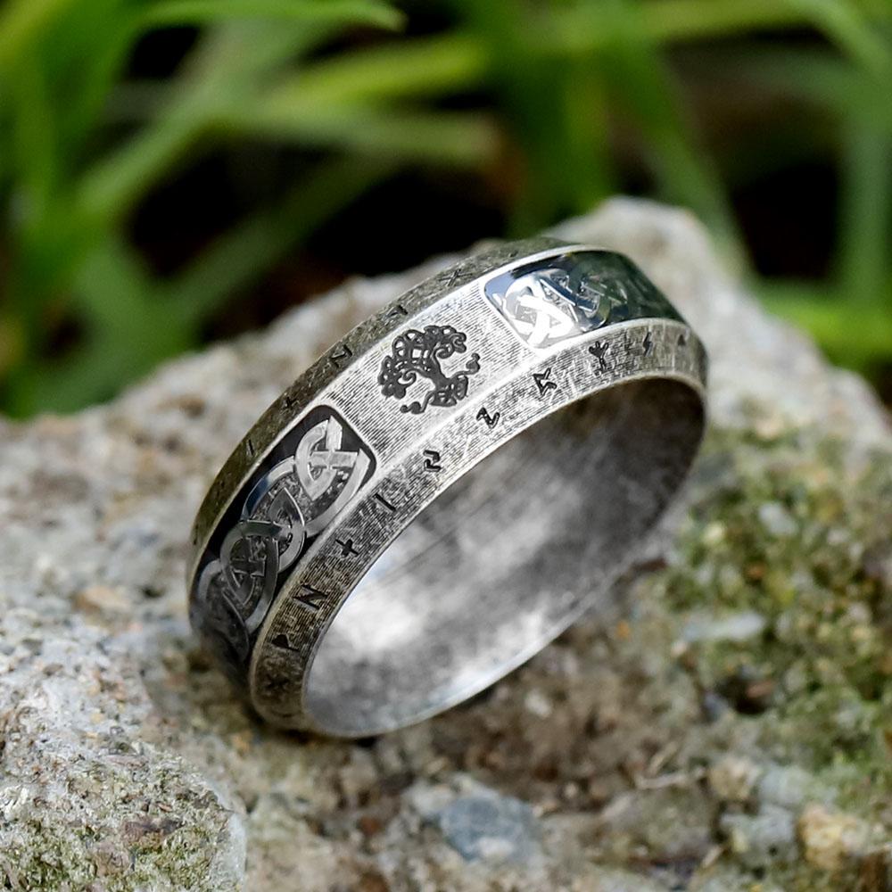 2023 Nordischer Wikinger Buchstabe Einfacher Edelstahl Runen Ring Europäische und Amerikanische Vintage Lebensbaum Ringe als Geschenk