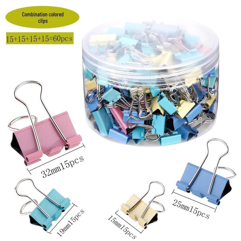 Multicolored Long-Tail & Black Metal Binder Clips Set