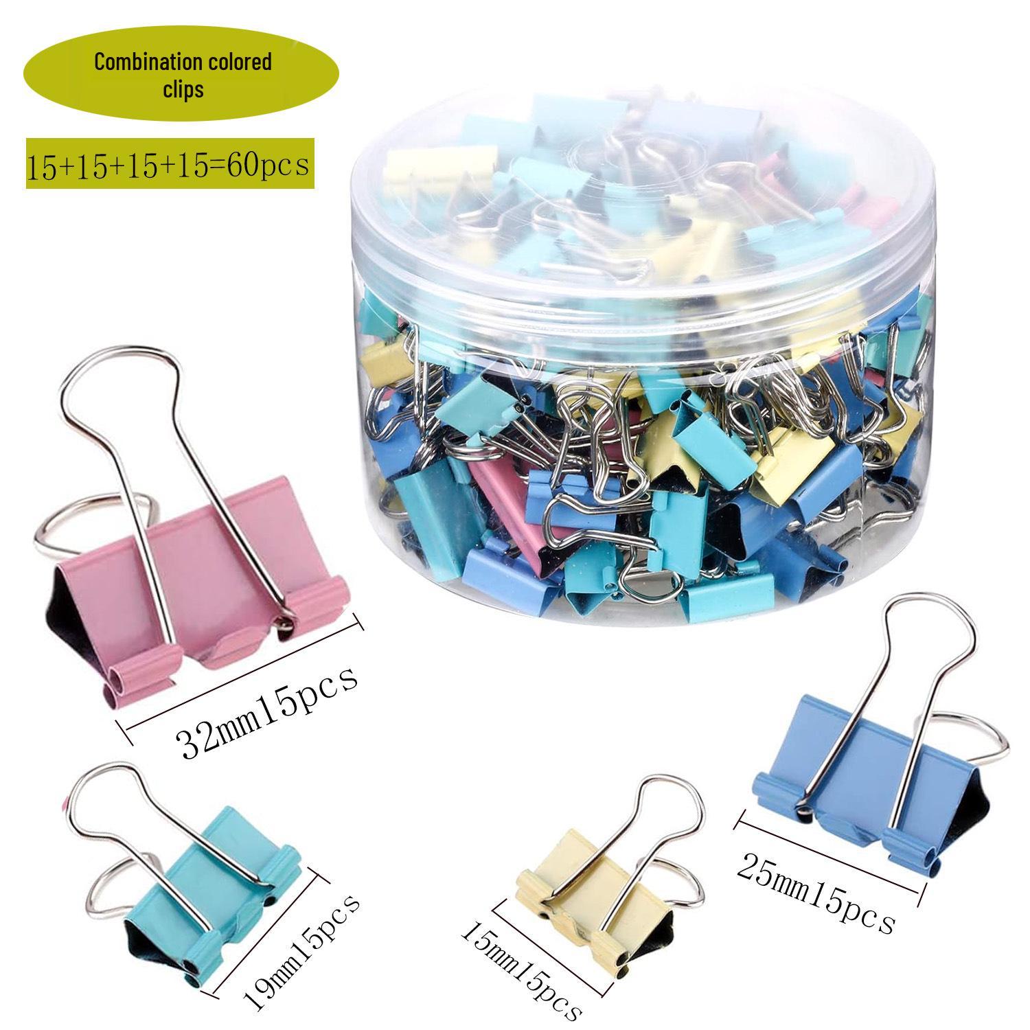 Multicolored Long-Tail & Black Metal Binder Clips Set
