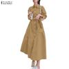 ZANZEA Women Turn Down Collar Casual Long Sleeve Loose Shirt Dress
