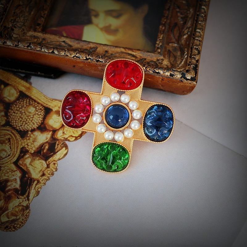 

Medieval jewelry factory vintag antique antique gold hand-fired glazed brooch necklace