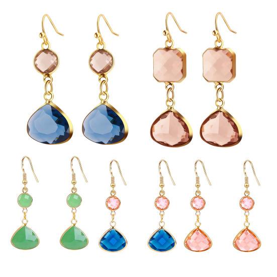 1 Paar Damenohrringe Leichte Handgefertigte Wassertropfenohrringe mit Blau-Rosa Kunstkristallen Schmuckgeschenk