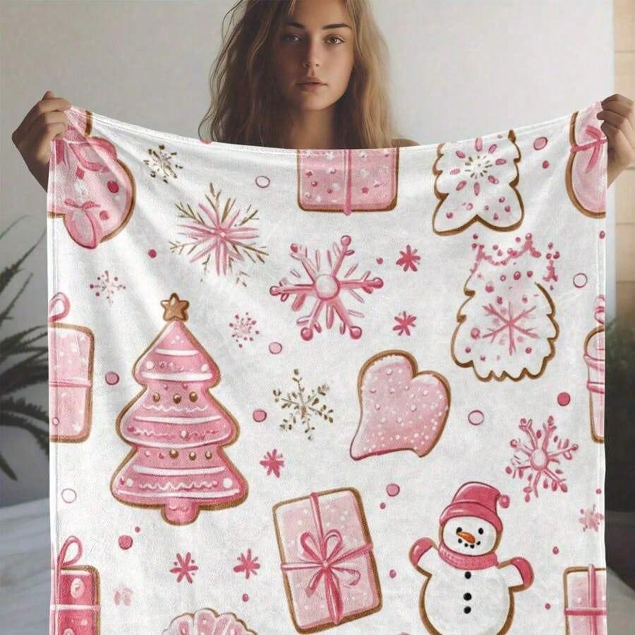 Lebkuchenmann Weihnachtsbaum Bedruckte Flanelldecke Zuhause Reise Campingdecke Verdickter Flanellschal Überwurf Teppich Weich Auto