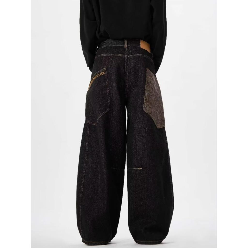 Versatile literary trend fashion lazy simple new popular snake pattern scimitar jeans Harajuku ins