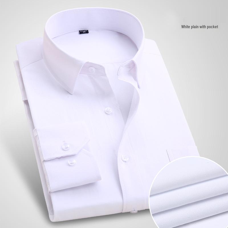 Men's Plus Size Slim Fit Long Sleeve White Shirt - Business Casual Autumn Wear