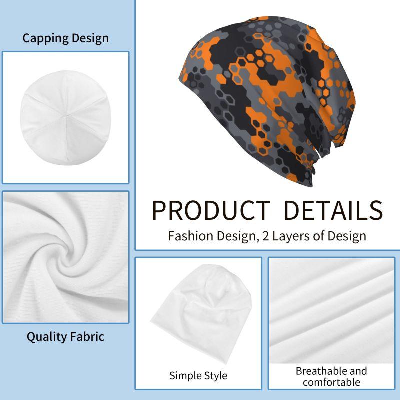 Orange Camouflage Camo Abstract Art Beanie Hat Warm Bonnet Cap Knit Hat Headwear Vintage Street Skullies Beanies for Women Men