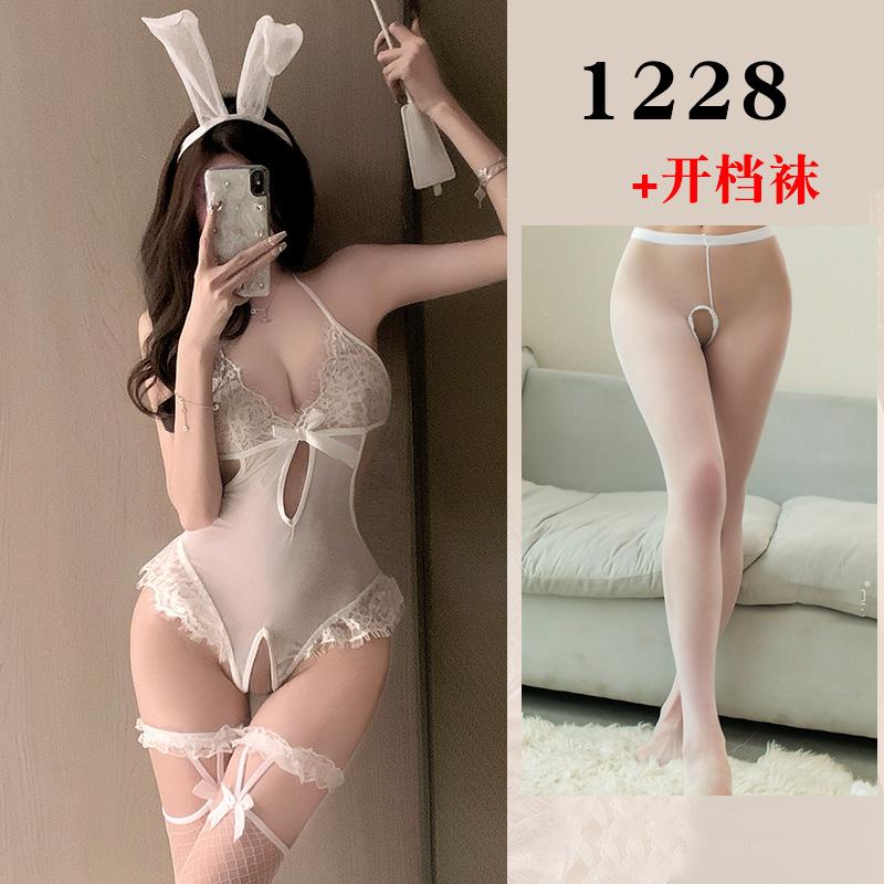 Sex underwear women's pure desire uniform lace suspender mesh nightdress open gear temptation purple sex suit