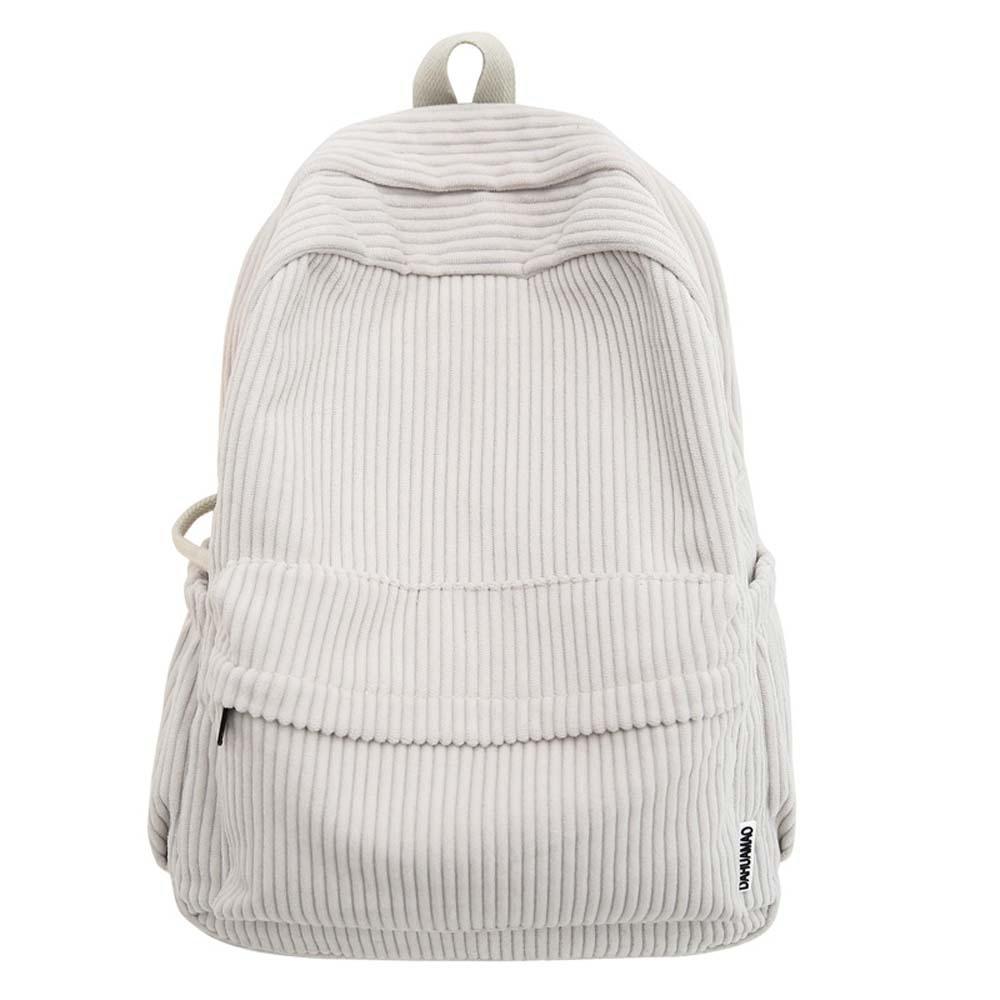 

Lightweight Solid Color School Bag Large Capacity Casual Students Daypack Corduroy Backpack Men белый