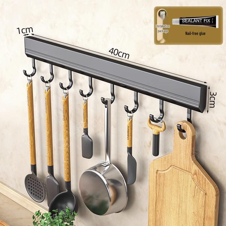 Space-Saving Kitchen Wall Rack: Punch-Free Aluminum Multi-Function Storage Hooks