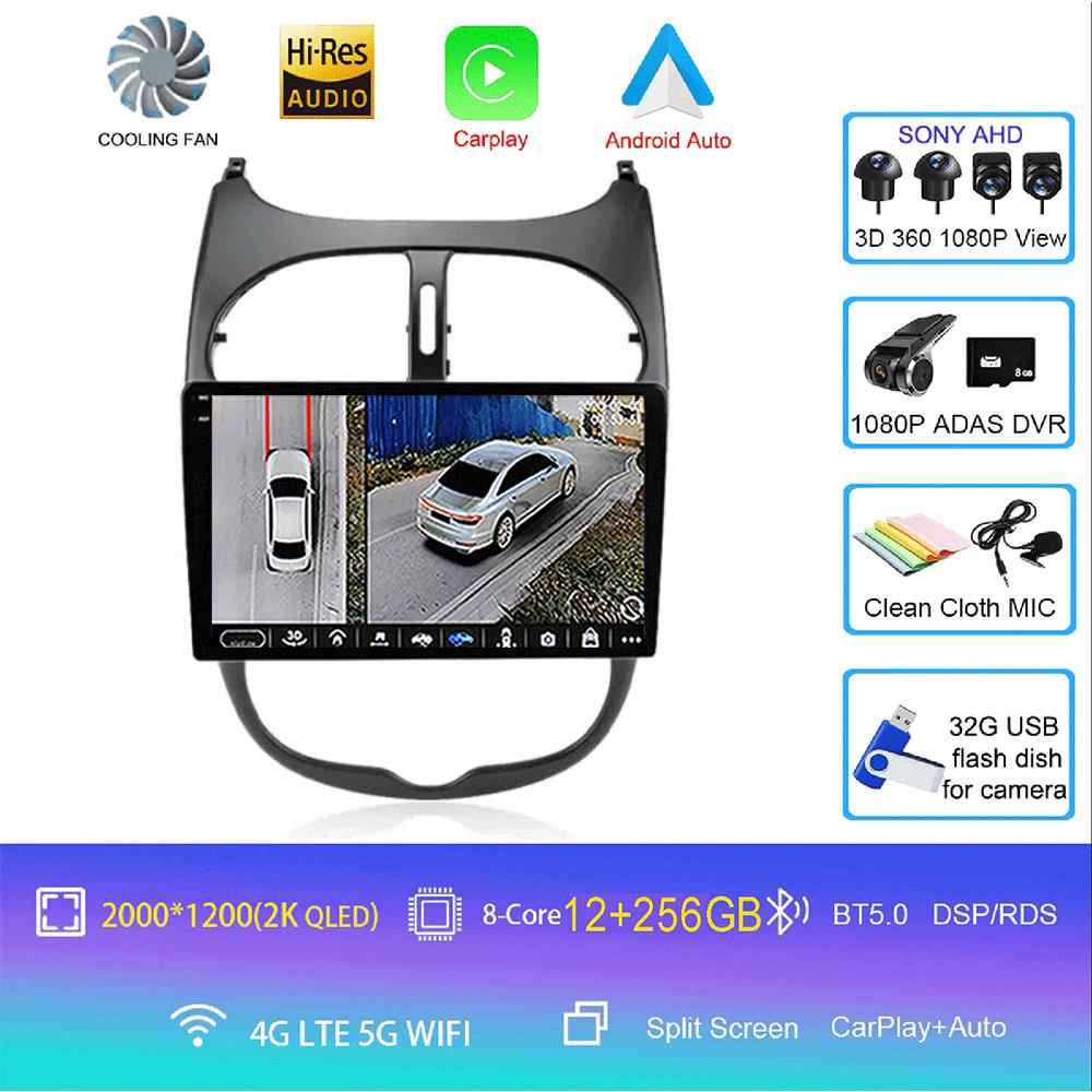 Android 14 2 Din Carplay Auto For Peugeot 206 CC SW C2 2001-2008 Car Radio GPS Multimedia Video Player Stereo WIFI+4G DSP