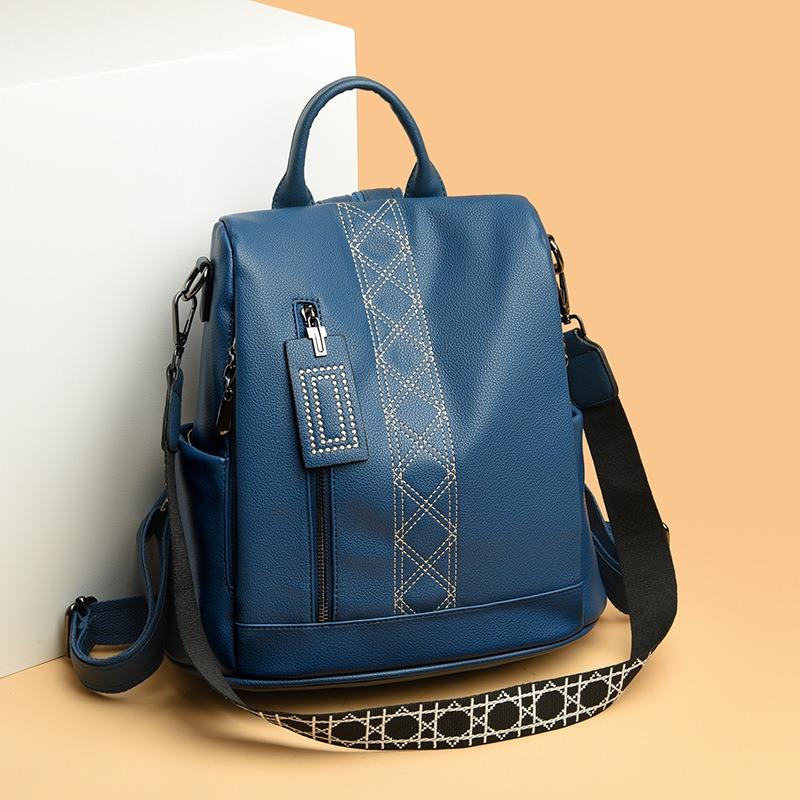 New Women's Backpack Embroidered Thread Fashionable and Simple Commuter Schoolbag Soft Leather Texture Lightweight Shoulder Travel Backpack