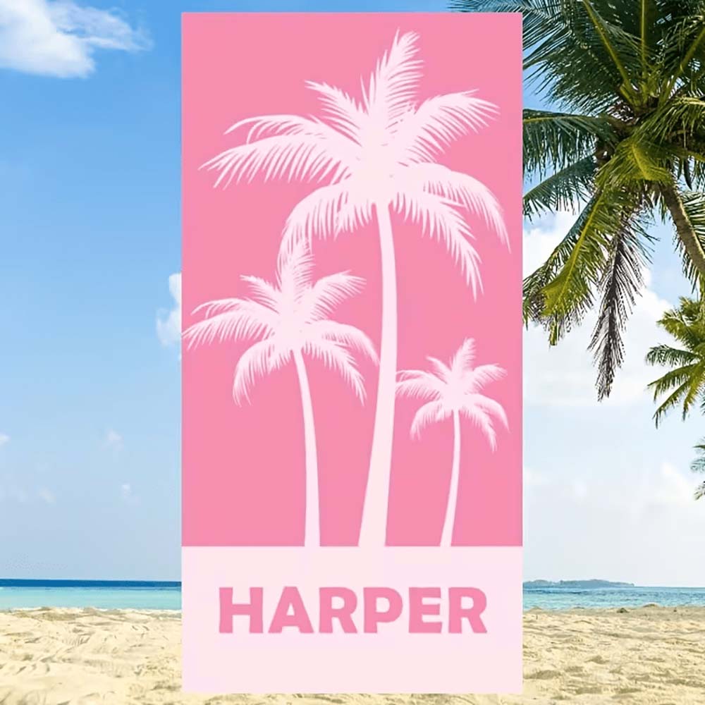 1pc Personalized Pink Palm Tree Beach Towel for Summer Vacation 70x140cm&1pc