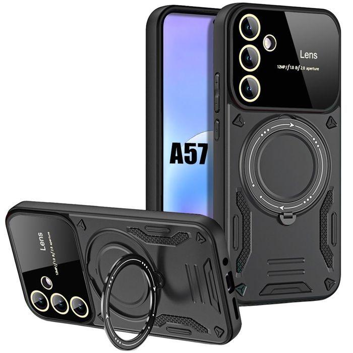 Coque pour Samsung Galaxy A57 5G, Protection Antichoc avec Cercle Rotatif Magnétique - Noir