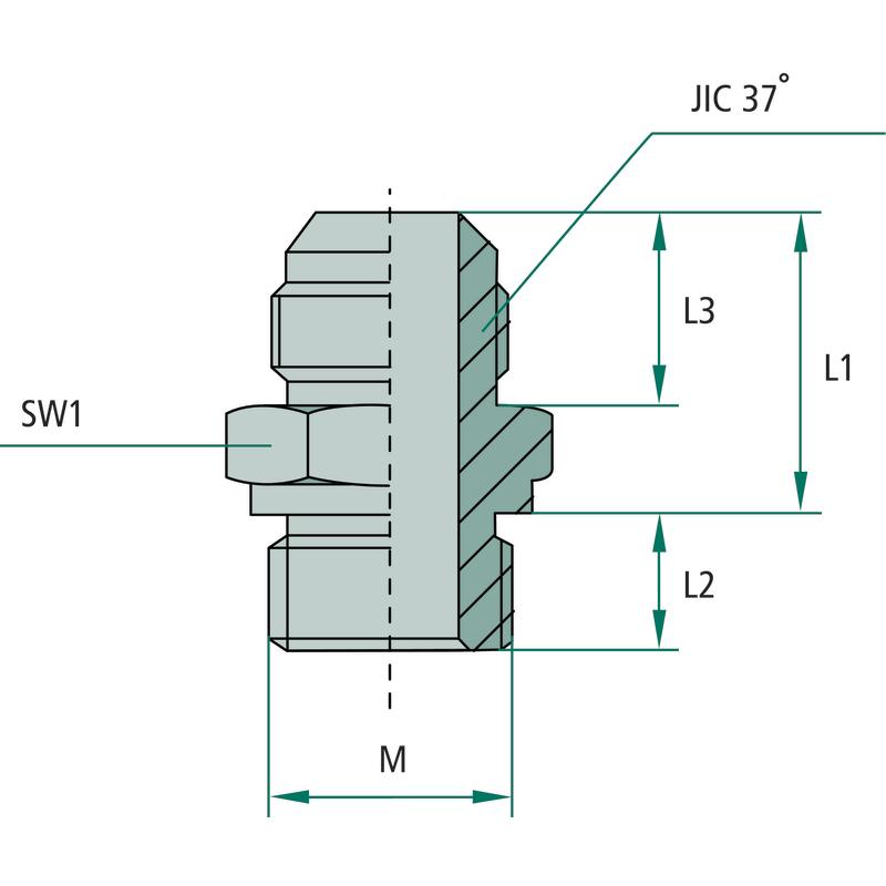 Straight Connection Connector GA 7/16 - JIC X 7/16 - UNF - OR 14 GRANITE