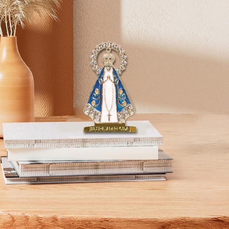 Religious Christian Alloy Prayer Figurine with Enamel and Rhinestones Embellished For Devotional Space Spiritual Accent