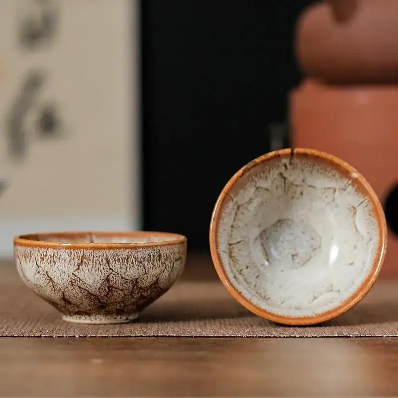1pc Kiln Change China Ceramic Tea Cup Temmoku Glaze Porcelain Kung Fu Cups Set Pottery Jianzhan Drinkware Tableware Wholesale
