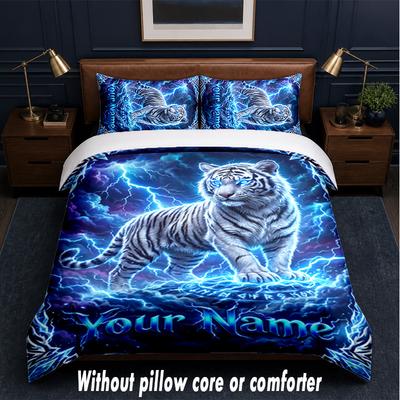Lion Tiger Theme Custom Text Or Name 3Pcs Bedding Set,1 Flat Sheet & 2 Pillowcases Personalized Home Bedding