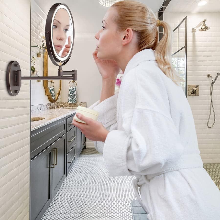 

Перезаряжаемое настенное зеркало для макияжа с подсветкой 8 дюймов Двустороннее светодиодное зеркало для макияжа 1X 10X увеличение 3 цвета подсветки Сенсорное United States