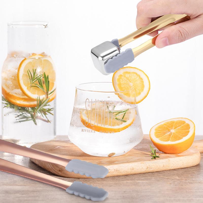 1pcs Stainless Steel Anti-skid Silicone Ice Clip Food Bread Clamp Food Grade Tongs Multipurpose Durable Clamp Sugar Cube Tongs