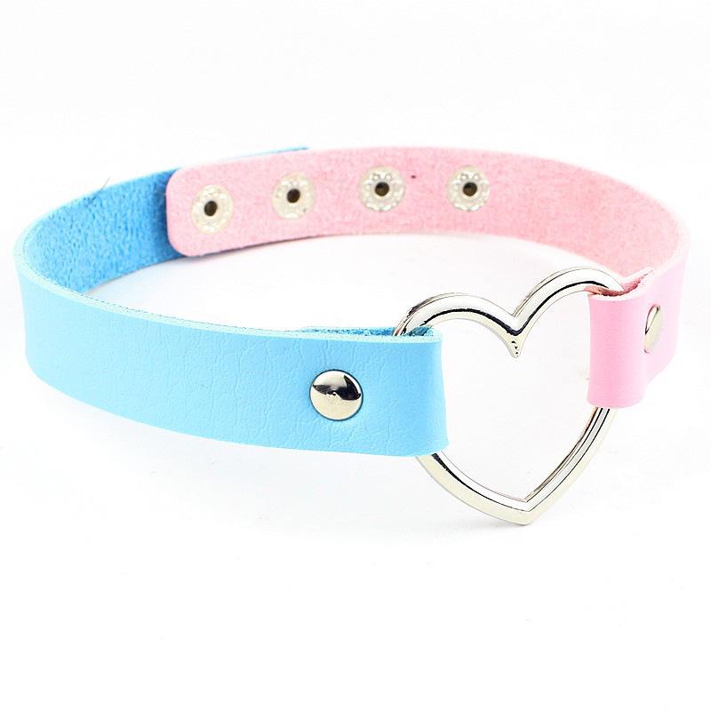 Four-Buckle Harajuku Punk PU Leather Peach Heart Necklace