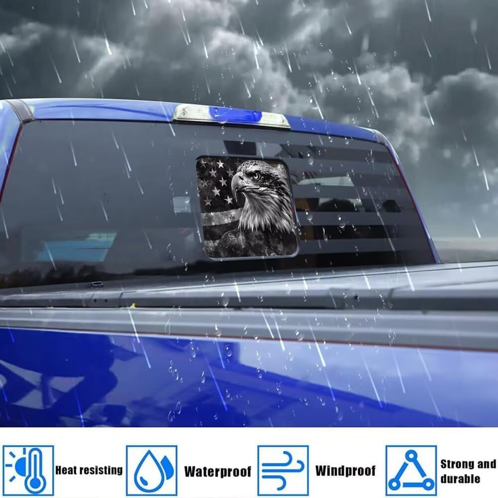 Weißkopfseeadler Aufkleber Hintere Schiebefenster LKW Aufkleber, Schwarze Amerikanische Flagge Heckscheibenaufkleber für LKW Pickup, Patriotische Grafik Vinyl Auto Dekoration