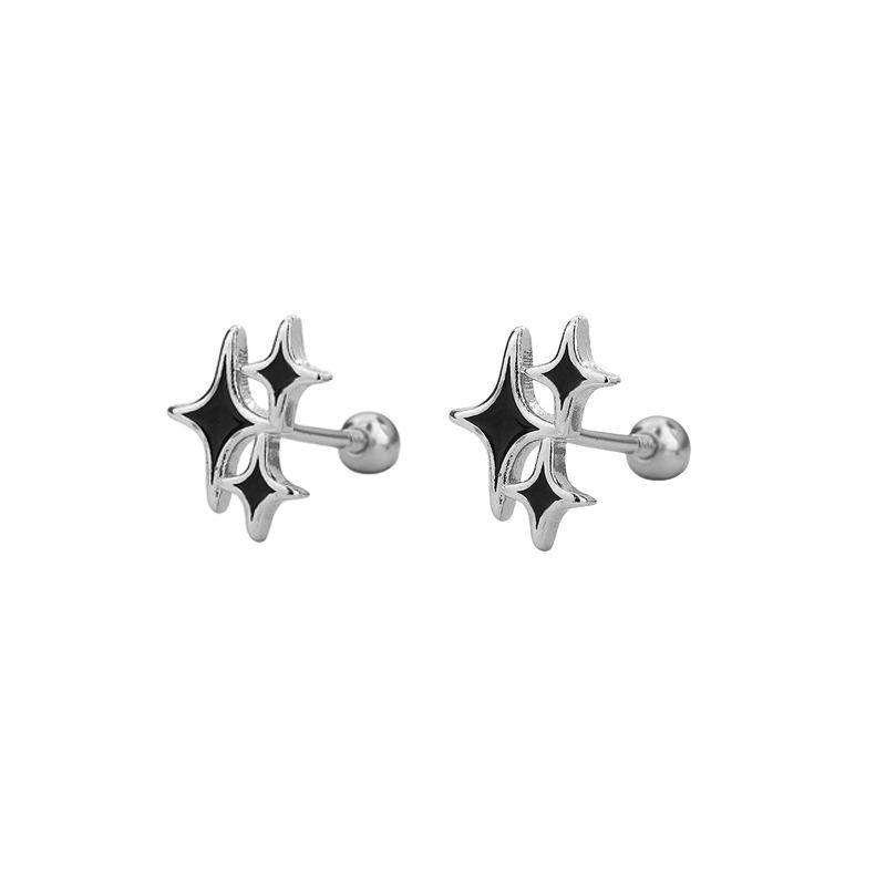 Asymmetrical Four-Pointed Star Stud Earrings for Women - 2026 Trendy Korean Cold Style